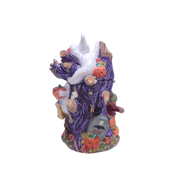 Colorful 15 inch collectible Hoot 'n Howl Halloween candy cookie jar designed by Christopher Radko hand painted in...