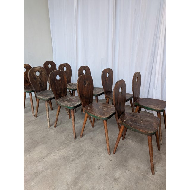 Vintage Brutalist Rustic Farmhouse Wooden Dining Chair, 1970s, Set of 8 For Sale - Image 11 of 18