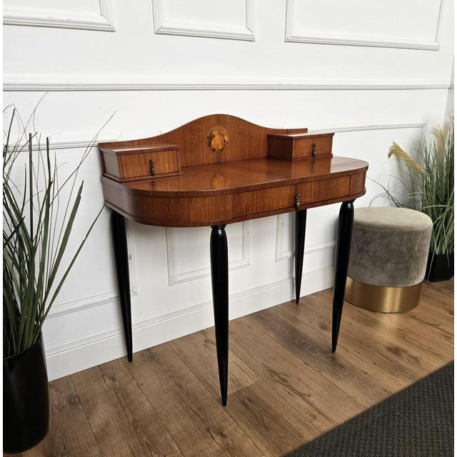 Brown Vintage Italian Walnut and Burl Wood Writing Desk, 1940s For Sale - Image 8 of 11