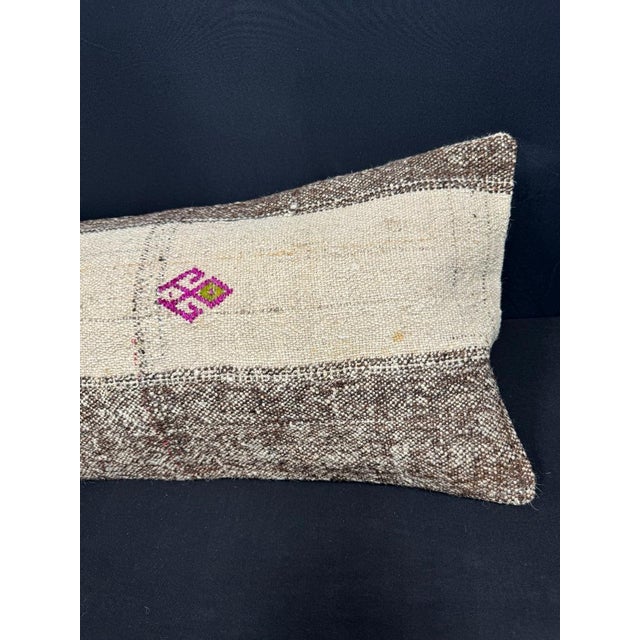 Turkish Hemp Pillow Cushion Natural Beige Gray Cushion Cover 14x45 For Sale - Image 4 of 4