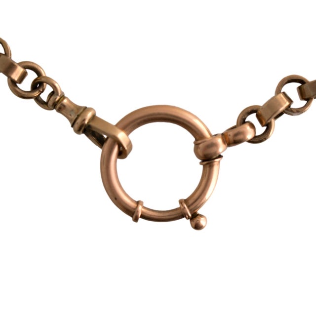 Early 19th Century Antique 9k Gold Textured Watch Chain 16" Necklace With Large Bolt Ring Clasp For Sale - Image 5 of 5