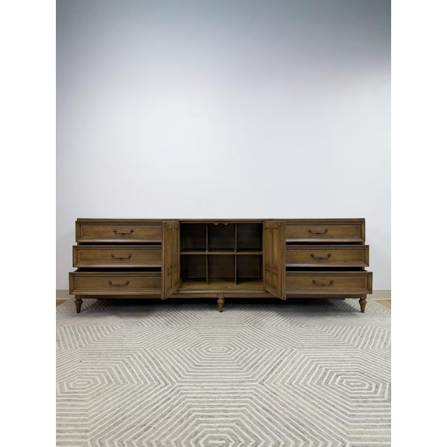 MCM Modular Three Piece Buffet Console Server Vintage Grey Green Server For Sale - Image 11 of 15