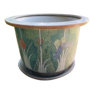 Vintage Asian Flower Pot With Saucer For Sale