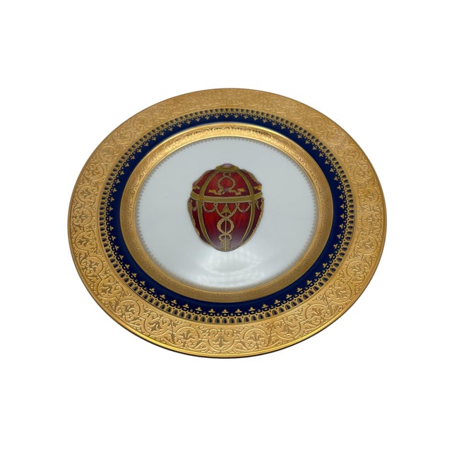 A vintage Imperial Heritage Cobalt Blue Imperial Rosebud Egg salad plate by Faberge China, ca. 1993-2009. The plate has a...