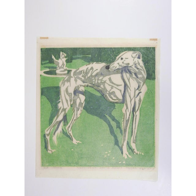 1920s 1922 Norbertine Bresslern-Roth Borzoi Linocut For Sale - Image 5 of 5