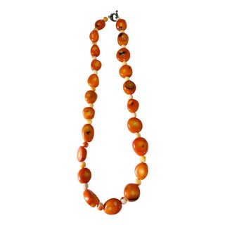 Vintage Chunky Natural Salmon Coral Necklace 9.5" H For Sale