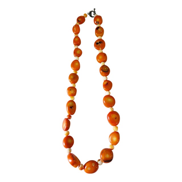 Vintage Chunky Natural Salmon Coral Necklace 9.5" H For Sale