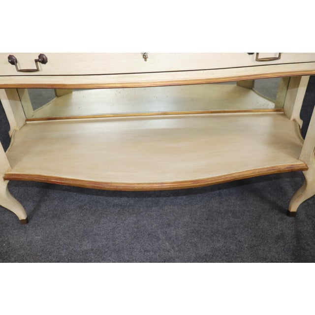 1950s Rare Pair Faux Painted Marble Top French Regency Style Mirrored Console Tables For Sale - Image 5 of 11