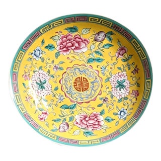 Chinese Ceramic Plate,Qianlong Marked Famille Yellow Ground Rose Porcelain Plate Hand Painted Flowers Pattern For Sale