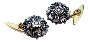 Gold and Silver Cufflinks with Diamond Cutouts and Chips, Set of 2