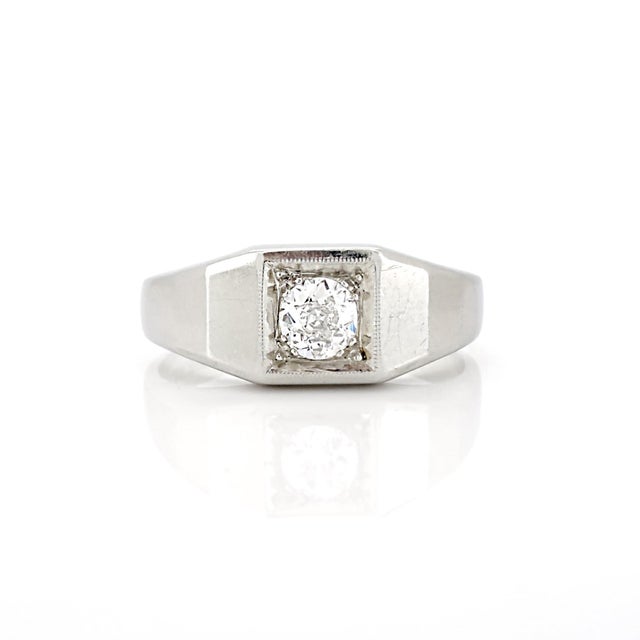 1920s Art Deco 14k White Gold Old European Cut Diamond Ring, Size 7.75 For Sale - Image 5 of 14