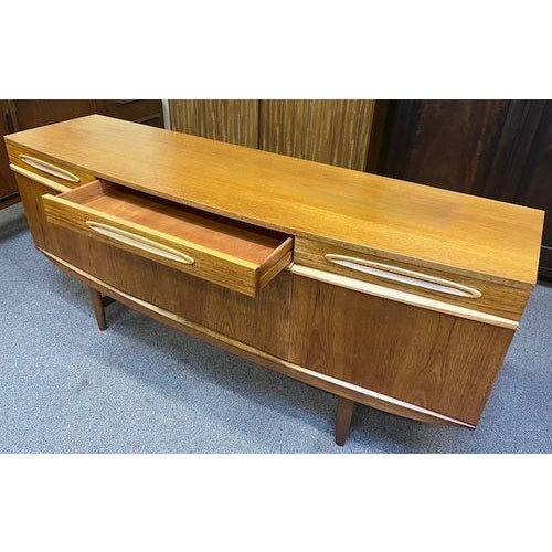 Mid 20th Century Mid Century Modern Bow Front Teak Credenza W/ Drop Front Mini-Bar c.1960 For Sale - Image 5 of 15