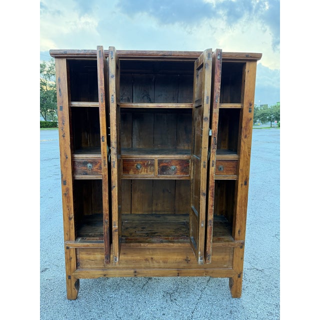 Antique 19th-Century Chinese Elmwood Multi-Door Armoire & Wedding Cabinet For Sale In West Palm - Image 6 of 11