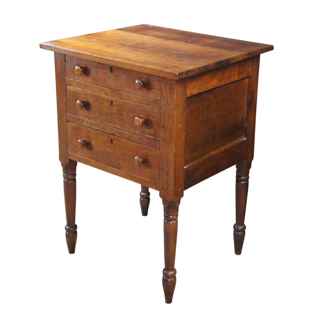 Antique Early American Cherry Three Drawer Silver Chest Side Table Stand 31" For Sale - Image 4 of 14