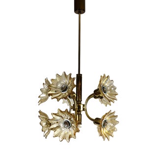 Vintage Hanging Light in Brass and Glass from Sische Leuchten, 1970s For Sale