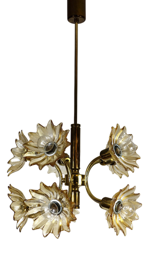 Vintage Hanging Light in Brass and Glass from Sische Leuchten, 1970s
