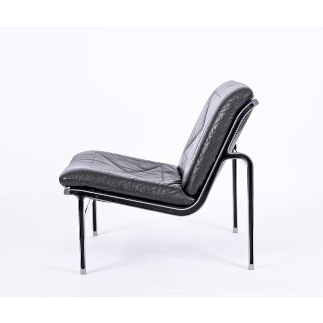 Set of Swiss Aluline Lounge Chairs in Black Leather by Andre Vandenbeuck for Strässle, 1960s For Sale - Image 9 of 18