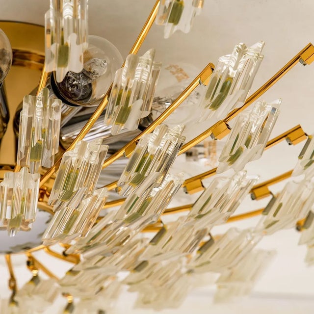 1970s Crystal and Gilded Brass Ceiling Light by Oscar Torlasco for Stilkronen, 1970s For Sale - Image 5 of 11