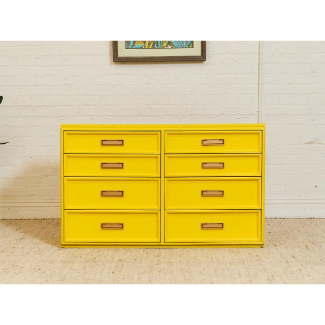 Mid-Century Modern Mid 20th Century Yellow Eight Drawer Bamboo Dresser For Sale - Image 3 of 12