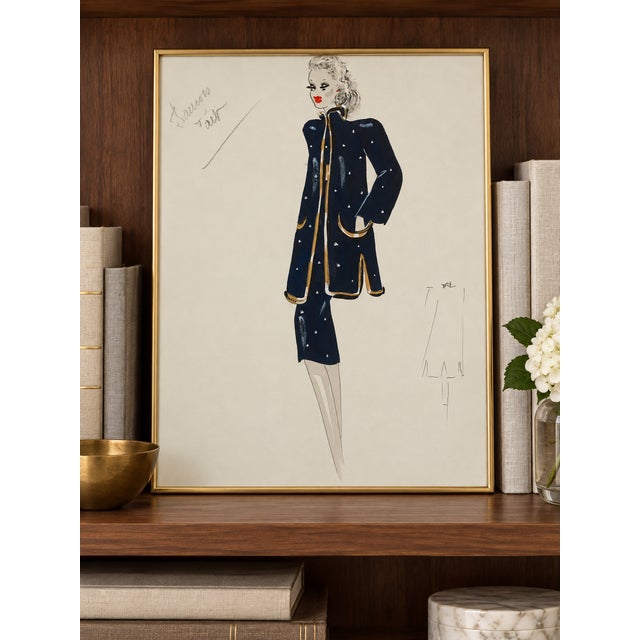 Bunny Williams Home Vintage French Fashion Art Print – Art Deco Woman in Navy, 30" X 40" For Sale - Image 4 of 9