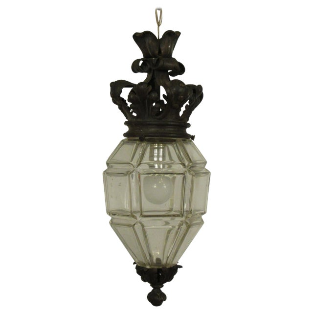 1920s Glass Lantern With Crown Top For Sale