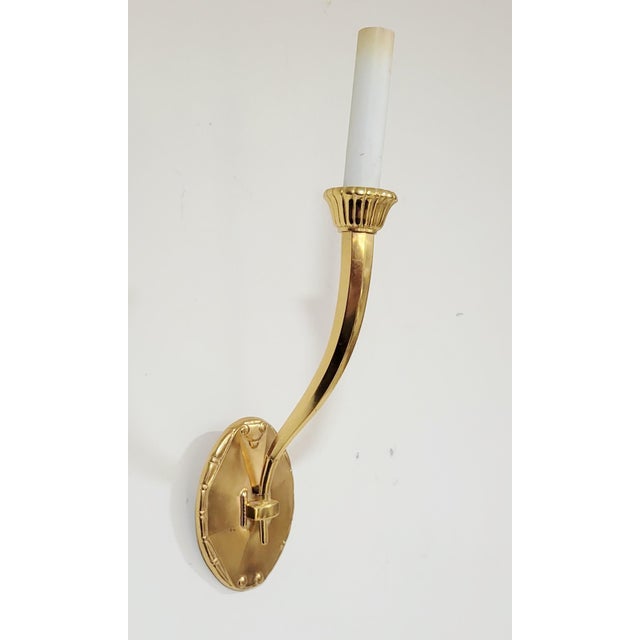 Metal Pair Modern Designer Made Gilt Bronze Wall Sconces by Karajian For Sale - Image 7 of 10