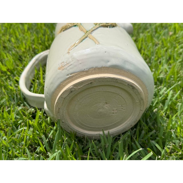 Vintage 1994 Handcrafted Ceramic Pitcher With Sculptural Leaf Motif For Sale - Image 9 of 10