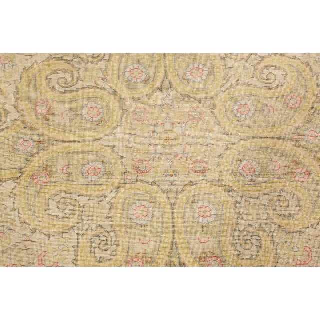 1930s Vintage Hereke Beige Cream Oval Rug With Boteh Medallion Design For Sale - Image 5 of 6