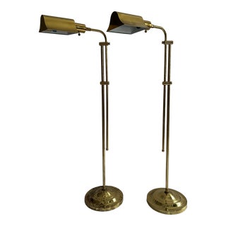 Mid-Century Modern Brass Adjustable Pharmacy Floor Lamps- a Pair For Sale