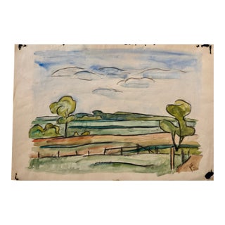 Henry Emil Salloch Original Watercolor on Paper Rural Landscape Study, 1930. For Sale