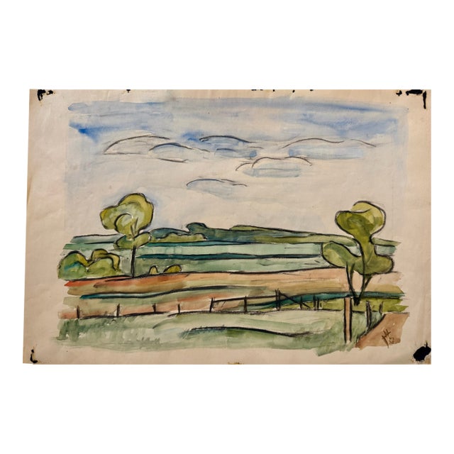 Henry Emil Salloch Original Watercolor on Paper Rural Landscape Study, 1930. For Sale