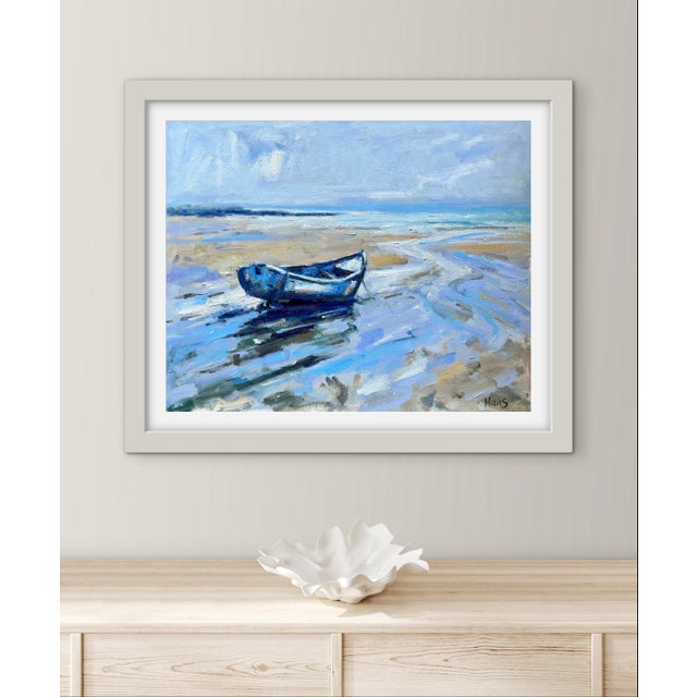 Blue Original Oil Painting – Waiting for the Tide For Sale - Image 8 of 13