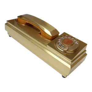 Vintage Italian Modernist Gold Aluminum Rotary Telephone by Cr Telefonia