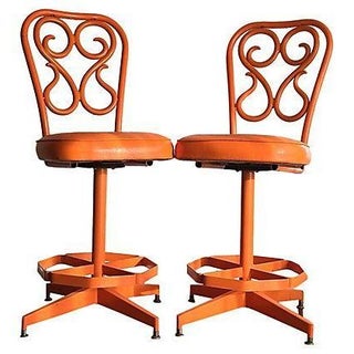 Vintage 1970s Counter Height Swivel Stools- A Pair For Sale