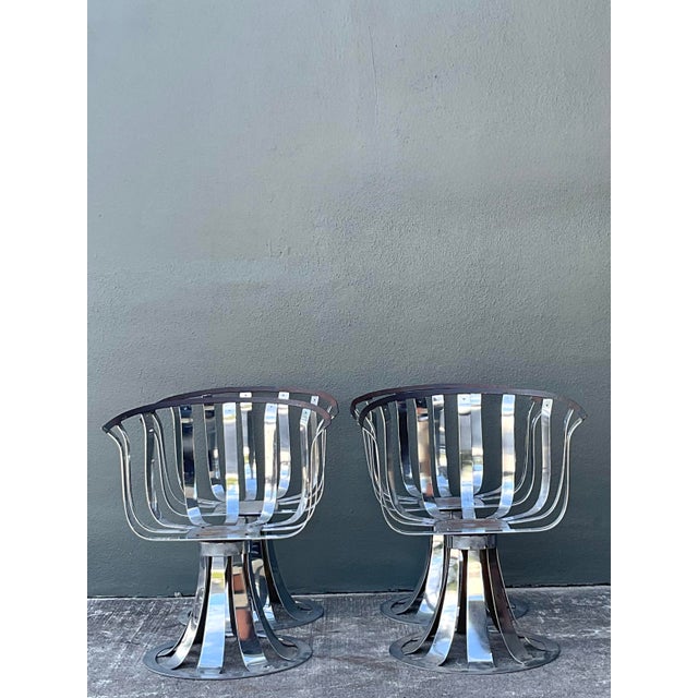 Mid 20th Century Vintage MCM Herbert Siegler for Russell Woodard Chrome Swivel Dining Chairs - Set of 4 For Sale - Image 5 of 12