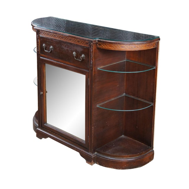 Mid-Century Modern Mid Century Demilune Chippendale Style Mahogany Console Table Hall Cabinet 47" For Sale - Image 3 of 15