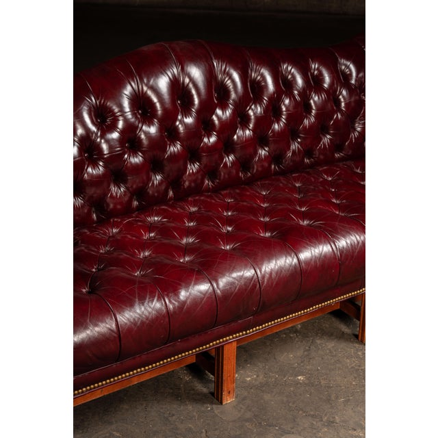 Animal Skin Vintage Chippendale-Style Camelback Chesterfield Leather Sofa in Oxblood For Sale - Image 7 of 13