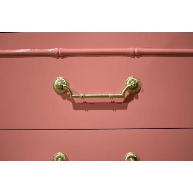 Wood Mid Century Hollywood Regency Faux Bamboo Dresser With Brass Hardware by Thomasville For Sale - Image 7 of 15