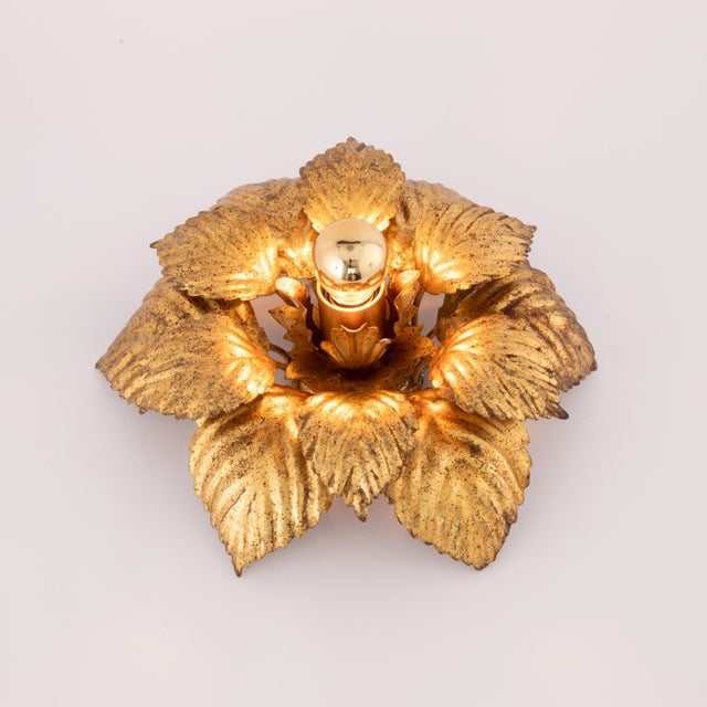 Beautiful vintage gold leaf covered flush mount, made by Masca Italy in the 1960s. The lamp is in good vintage condition,...