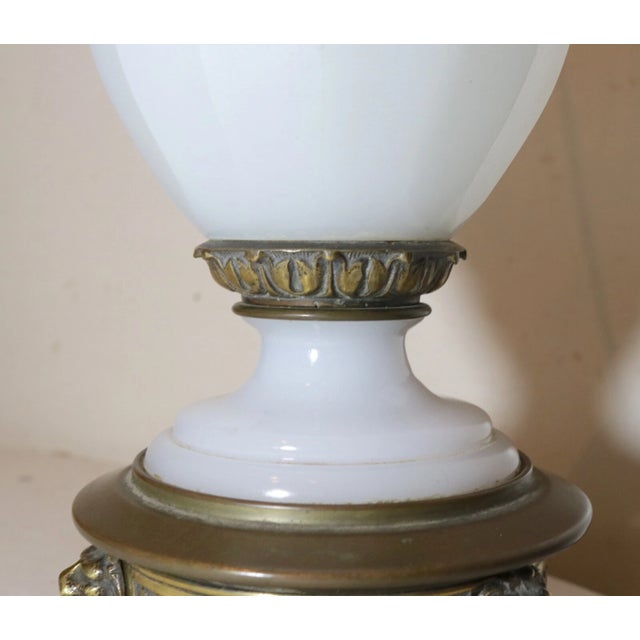 Antique 1800's Ornate Victorian Bronze Opal Glass Electrified Oil Parlor Lamp For Sale In New York - Image 6 of 12
