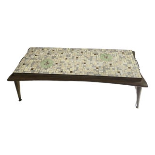 Mid 20th Century Wood and Tiles Coffee Table Rectangular With Side Handles For Sale