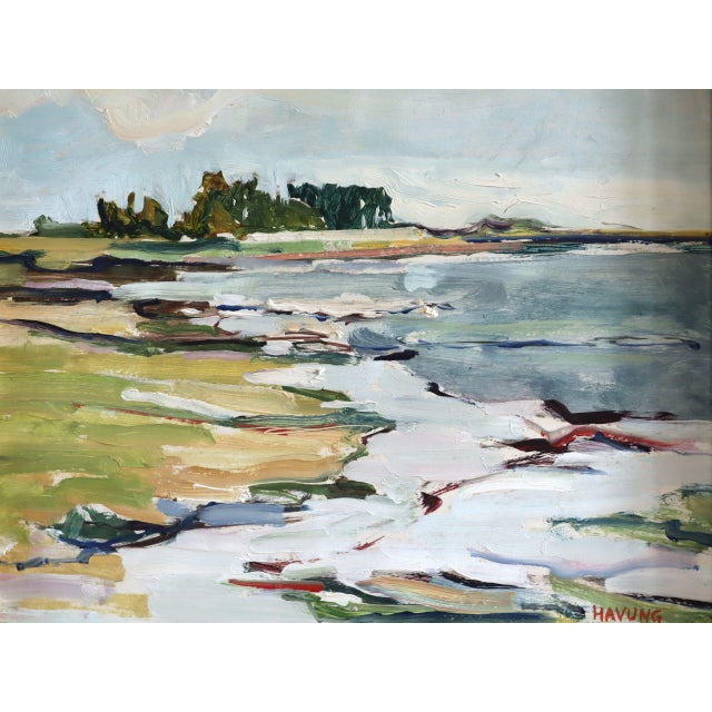 Mid-Century Modern 'Tidal Rhythm' Vintage Expressive Coastal Landscape Oil Painting, Framed For Sale - Image 9 of 12
