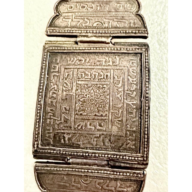 Folk Art Unknown, 19th C Antique Silver Sephardic Judaica Kabbalah Birth Amulet Hebrew Inscription For Sale - Image 3 of 12