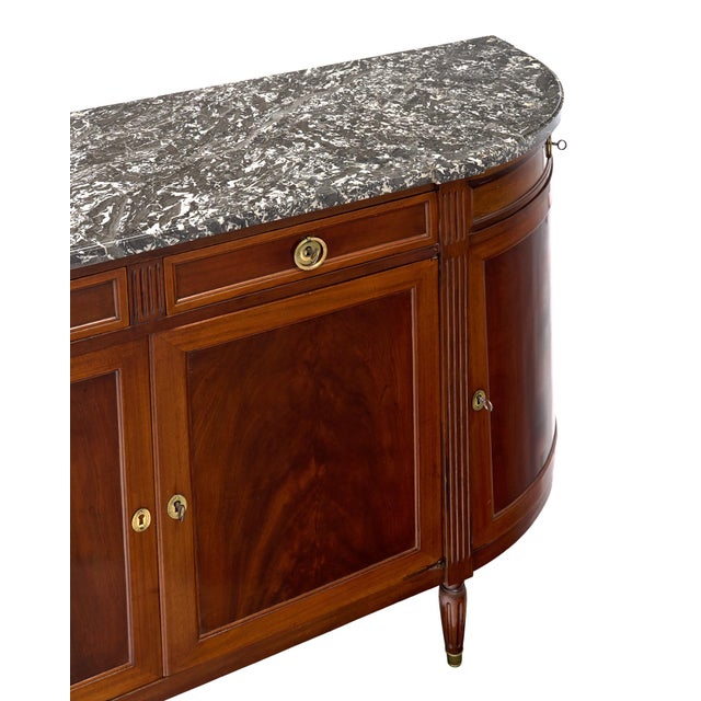 1900 - 1909 French Louis XVI Style Flame Mahogany Enfilade With Sainte-Anne Marble, Circa 1900 For Sale - Image 5 of 9