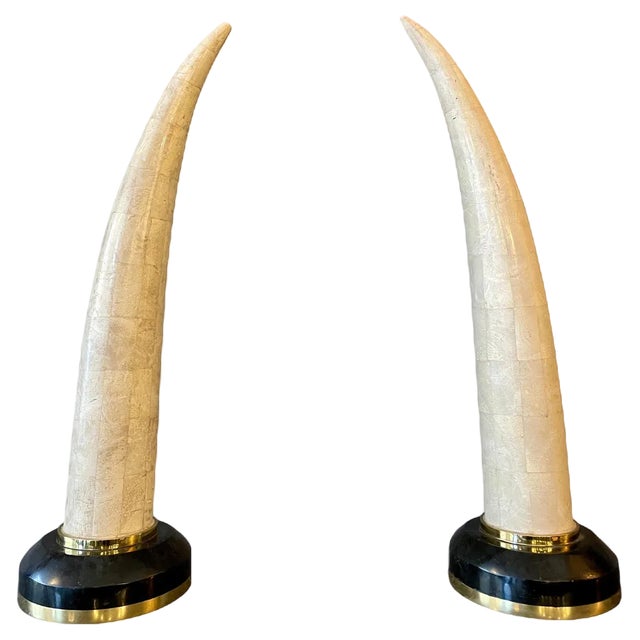 Tessellated Marble Faux Tusks, 1980s, Set of 2 For Sale