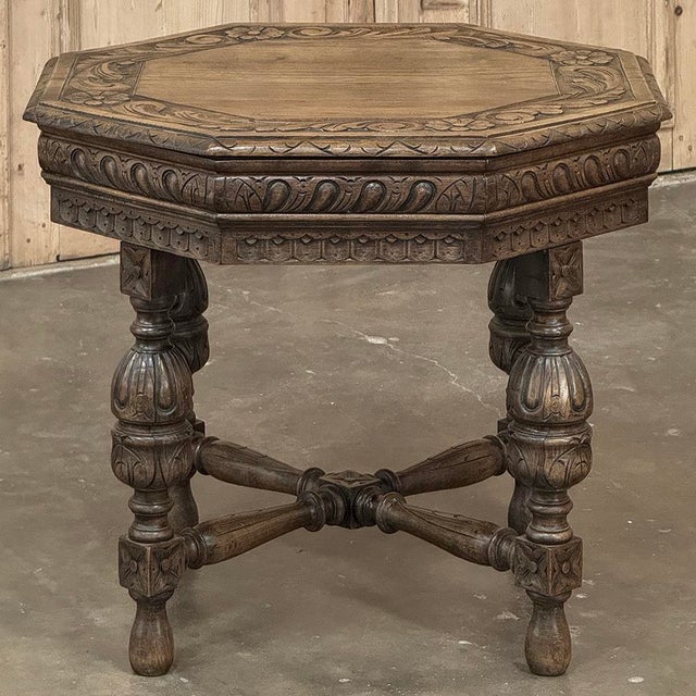 Early 20th Century Antique French Renaissance Octagonal Carved End Table For Sale - Image 5 of 12
