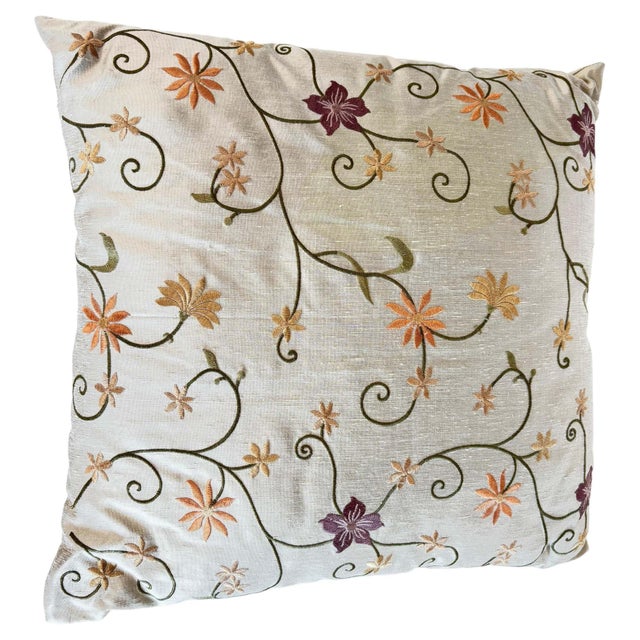 Handcrafted Brown & Beige Floral Embroidered Throw Pillow An elegant decorative throw pillow featuring beautifully...