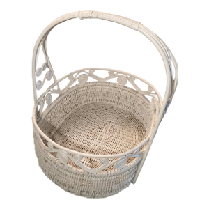 Victorian Wicker White Large Basket With Scrolls.1860-1900 Handmade