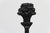 A sculptural hand-crafted floor lamp in black painted wrought and forged iron with a newer paper cord shade. Very...