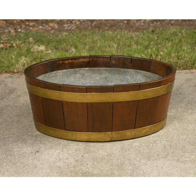 Wood English 1870s Oval Oak Planter or Wine Cooler with Brass Braces and Liner For Sale - Image 7 of 12